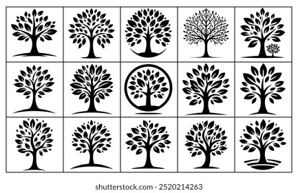 Tree with leaves, vector silhouette, On a White Background