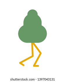 Tree with legs cartoon style. Vector illustration