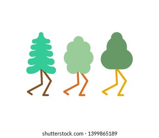 Tree with legs set cartoon style. Vector illustration