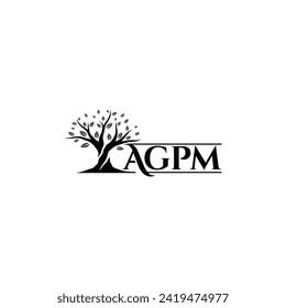 Tree with letter AGPM logo design concept flat style template vector. Vector illustration