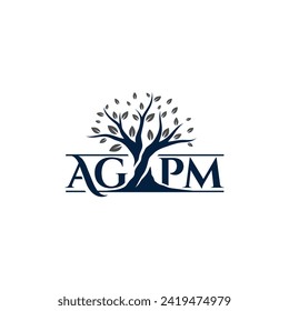 Árbol con letra Diseño de logotipo AGPM concepto de plantilla de estilo plano vector. Ilustración del vector
