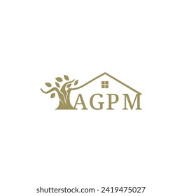 Baum mit Buchstaben AGPM Logo Design Konzept flach Stil Vorlage Vektor. Vektorgrafik