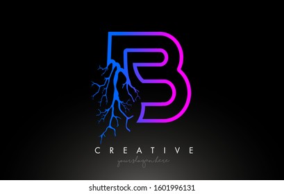 Tree Letter B Design Logo with Purple Blue Tree Branch. B Letter Tree Icon Logo Vector Illustration.