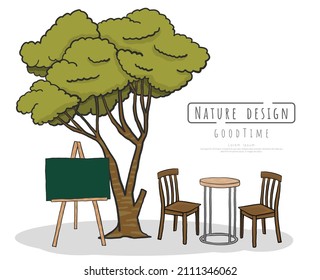 Tree with Letter board for writing messages, Potted plants Hand drawing style. Cartoon vector illustration. 