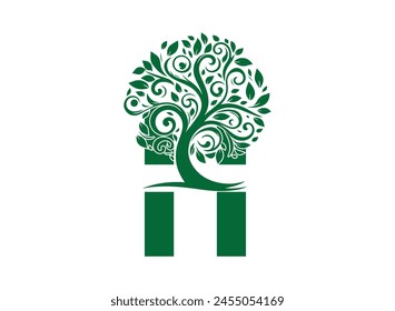 Ilustración vectorial de logotipo de árbol y letra