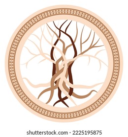 The tree of life, an ancient Celtic symbol, decorated with Scandinavian patterns. Beige fashion design.