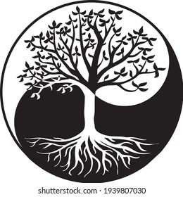 Tree of life back and white logo and silhouette