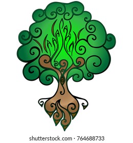 Baum des Lebens. Heller stilisierter Baum mit einer hohlen und verwurzelten Vektorgrafik.