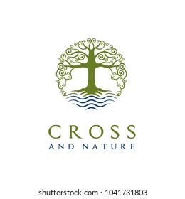 Tree of Life Church Christian Jesus Cross Gospel Plant Root Nature logo design inspiration