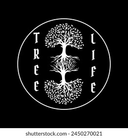 Tree of life connection with roots  graphic print , Abstract fashion drawing and creative design for t-shirts, mugs, graphic tee, sweatshirt, cases, etc. Illustration in modern style for clothes.