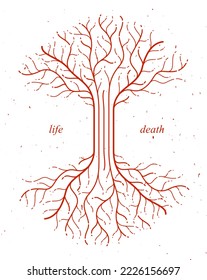 Tree of life, life and death, the cycle of life, vector logo drawing in linear style, classic symbol.