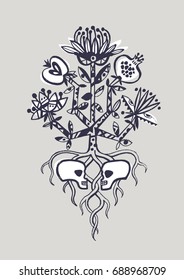 The tree of life. Life and death, lover's skulls 