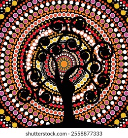 Tree of life dot art aboriginal pattern vector.