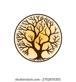 Tree of life emblem. Tree of knowledge symbol. Organic nature icon. Natural plant logo. Vector illustration.
