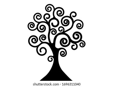 Tree of life icon, Tree natural logo and black tree ecology illustration symbol icon vector design isolated on white background. abstract blossoming swirl tree