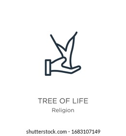Tree of life icon. Thin linear tree of life outline icon isolated on white background from religion collection. Line vector sign, symbol for web and mobile