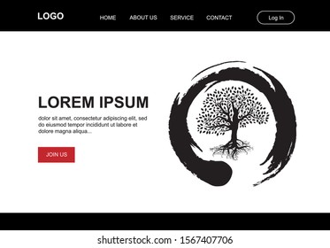 tree of life inside zen symbol, vector landing page template