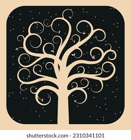 Tree of life with leaves in a frame  on the starry background