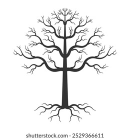 Árbol de la vida con silueta de hojas. Signo de símbolo Yggdrasil. Logotipo del bosque. Imagen de Ilustración vectorial.