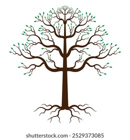 Árbol de la vida con silueta de hojas. Signo de símbolo Yggdrasil. Logotipo del bosque. Imagen de Ilustración vectorial.