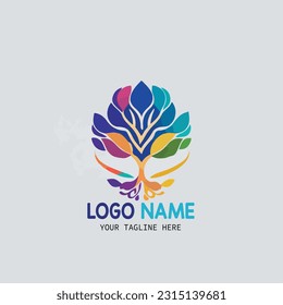 tree of life logo cartoon vector illustration