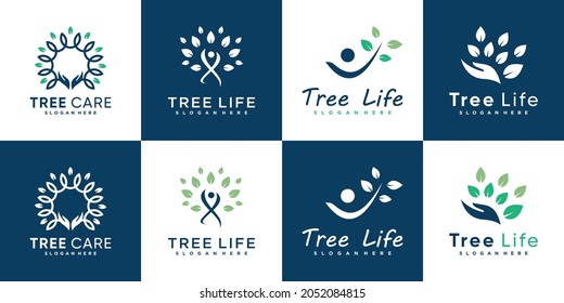Tree life logo collection with modern human style Premium Vector