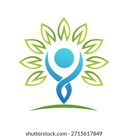 Logotipo del árbol de la vida que combina la figura humana y las hojas, simbolizando el crecimiento, el bienestar, la conexión con la naturaleza y el desarrollo personal.