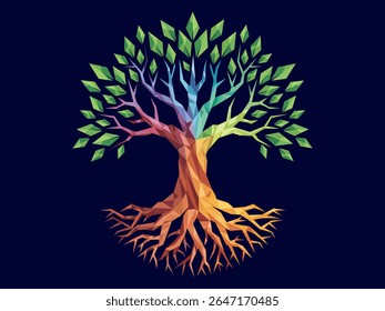 Tree of life logo concept or Tree and roots with leaves colorful look beautiful and refreshing. Tree and roots LOGO style.