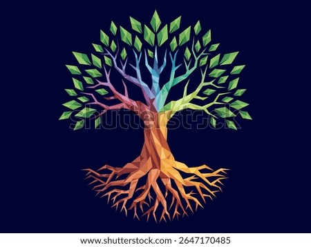 Tree of life logo concept or Tree and roots with leaves colorful look beautiful and refreshing. Tree and roots LOGO style.