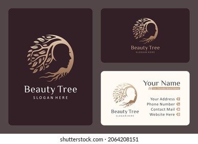 tree of life logo design blends with beautiful face negative space.