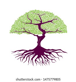 Tree of life logo design inspiration template. Abstract vibrant tree logo design. Root vector