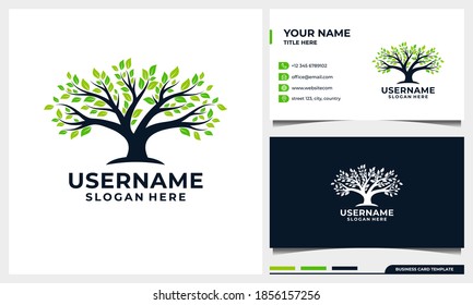 Diseño del logotipo de árbol de vida, ilustración de árbol natural con plantilla de tarjeta de negocios