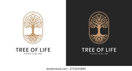 Tree of life logo design with roots and branches