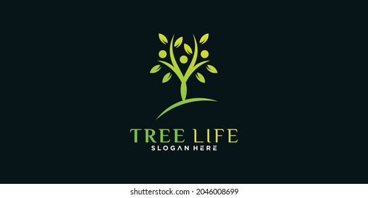 Tree life logo design template with unique concept Premium Vector