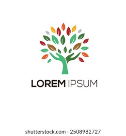 Tree life logo with hand template