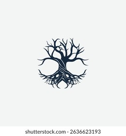 Tree of Life Logo with Intertwined Roots and Branches, Elegant Abstract Tree Design 