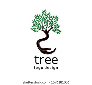 tree life logo template, a tree with roots in the form of a raised hand, vector isolated