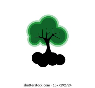 tree life logo template, a tree with roots in the form of a raised hand, vector isolated