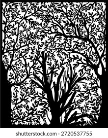 Tree of Life Metal Wall Art Design. Vector silhouette of a tree for laser cut home decoration. Rustic interior wall hanging template