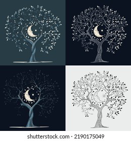 Tree of life moon, Day and Night, abstract Vector Illustration