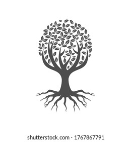 Ilustración del logotipo del emblema del sello del sello raíz del árbol de roble de la vida