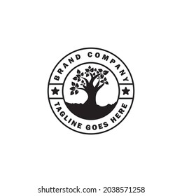 Inspiración en el diseño del logotipo del emblema del sello del árbol de la vida, hoja de banyan de roble y emblema de la raíz