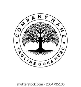 Tree of Life, oak banyan leaf and root seal emblem stamp logo design inspiration