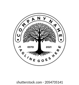 Tree of Life, oak banyan leaf and root seal emblem stamp logo design inspiration