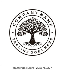 Tree of Life Oak Banyan Maple Stamp Seal Emblem Label logo design vector