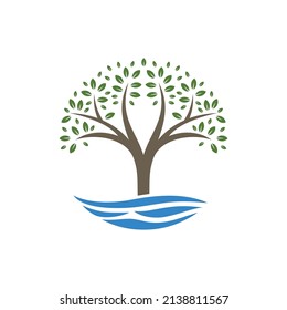 Tree of life round badge design vector