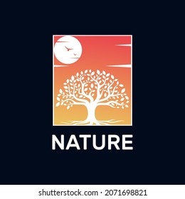 Tree of Life Seal Emblem Oak Family root Maple Stamp logo design vector