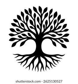 Tree of Life Silhouette Design. vetor: Ideal para uso como tatuagem, ícone, web design gráfico e conceitos infográficos."