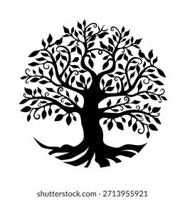 Tree of Life Silhouette Design. vector: Ideal for use as a tattoo, icon, web graphic design, and infographic concepts