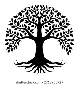 Tree of Life Silhouette Design. vector: Ideal for use as a tattoo, icon, web graphic design, and infographic concepts